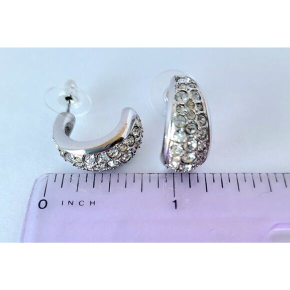 Genuine Swarovski Crystal Half Hoop Earrings Pierced Silver Tone Signed - Picture 5 of 5